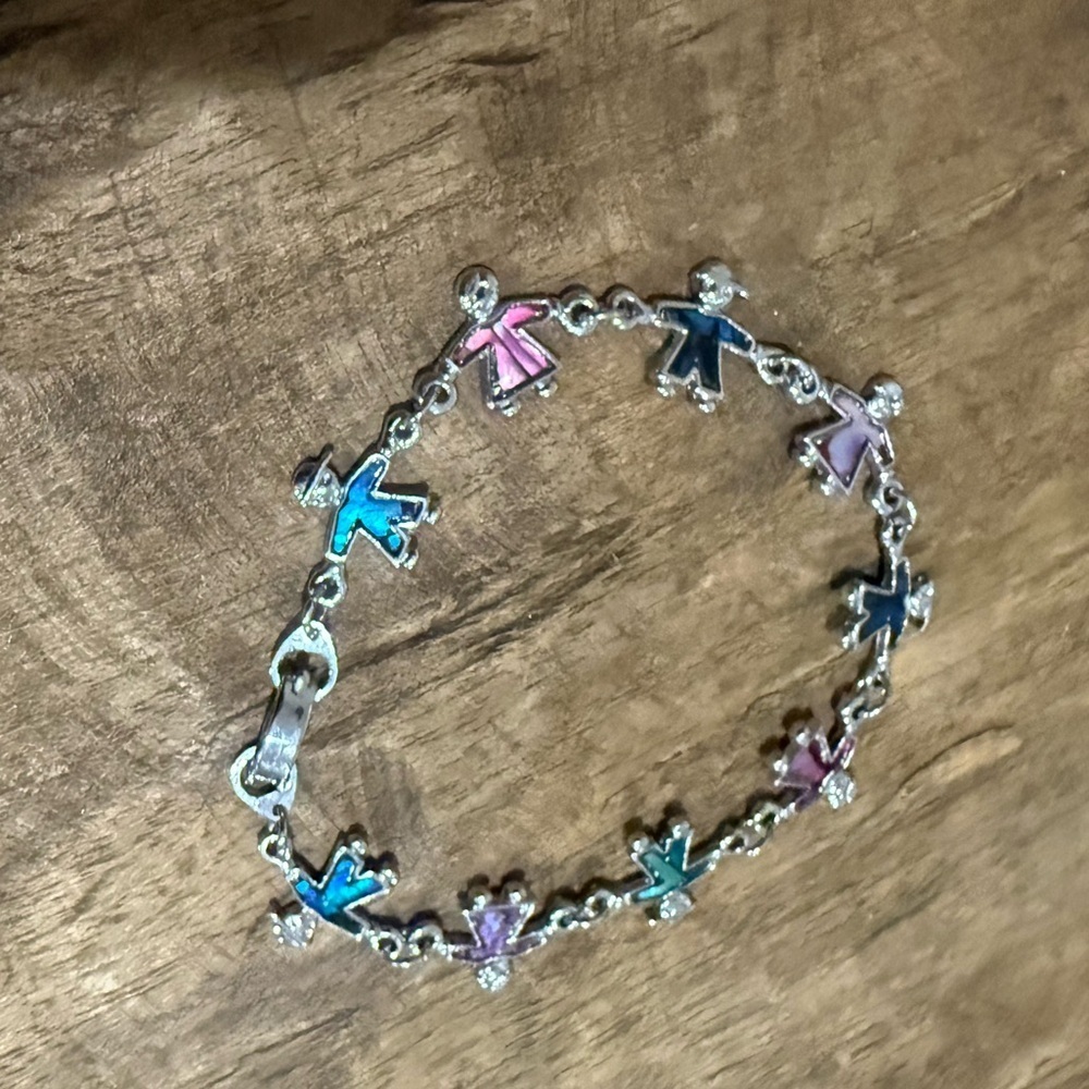 Silver Toned Faux Abalone Bracelet - Children Holding Hands - Picture 4 of 6
